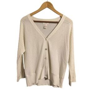 Sundance Cream Open Knit Mother of Pearl Button Cardigan Silk Blend L Sweater F